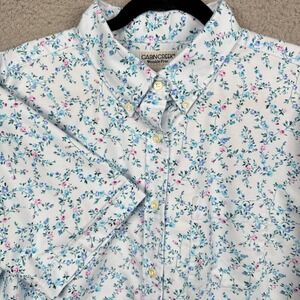 Cabin Creek Top Womens 16 Blue Floral Button Wrinkle Free Office Career Country